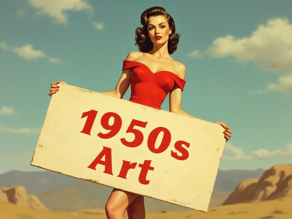 Pin-up girl showcasing a sign with 1950s art theme