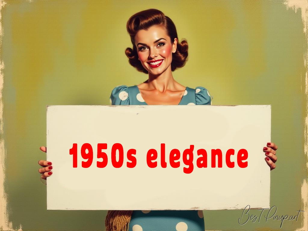 Pin-up girl showcasing a sign with 1950s elegance theme