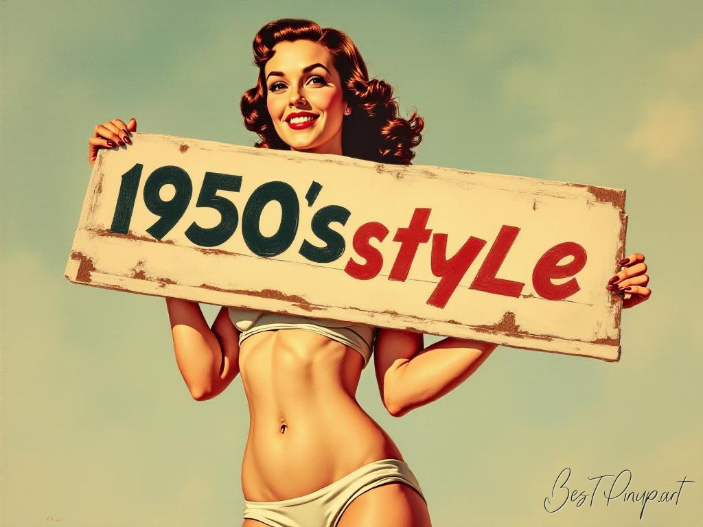 Pin-up girl showcasing a sign with 1950s style theme
