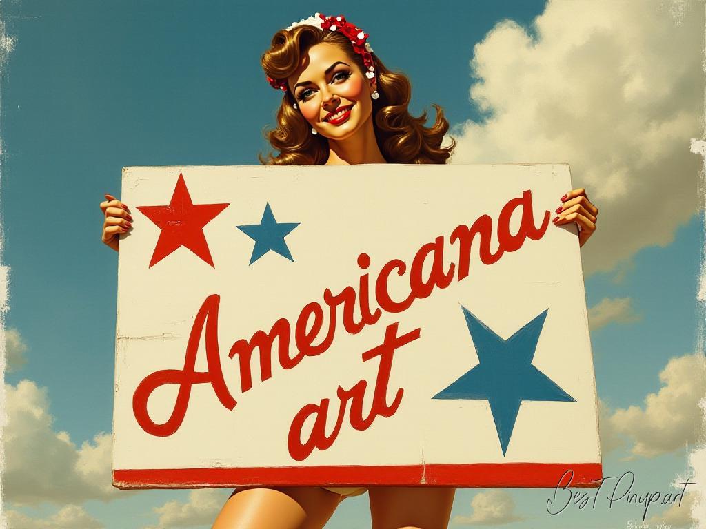Pin-up girl showcasing a sign with Americana art theme