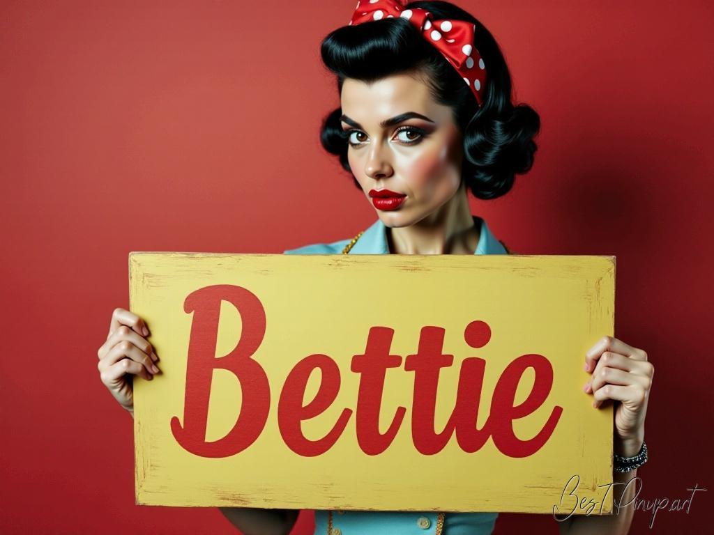 Pin-up girl showcasing a sign with Bettie #1 theme