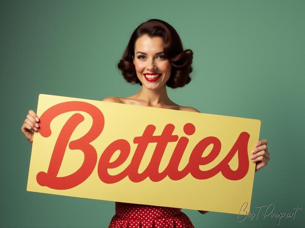 Pin-up girl showcasing a sign with Bettie #2 theme