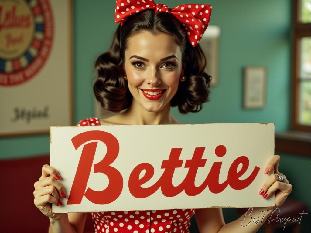 Pin-up girl showcasing a sign with Bettie #3 theme