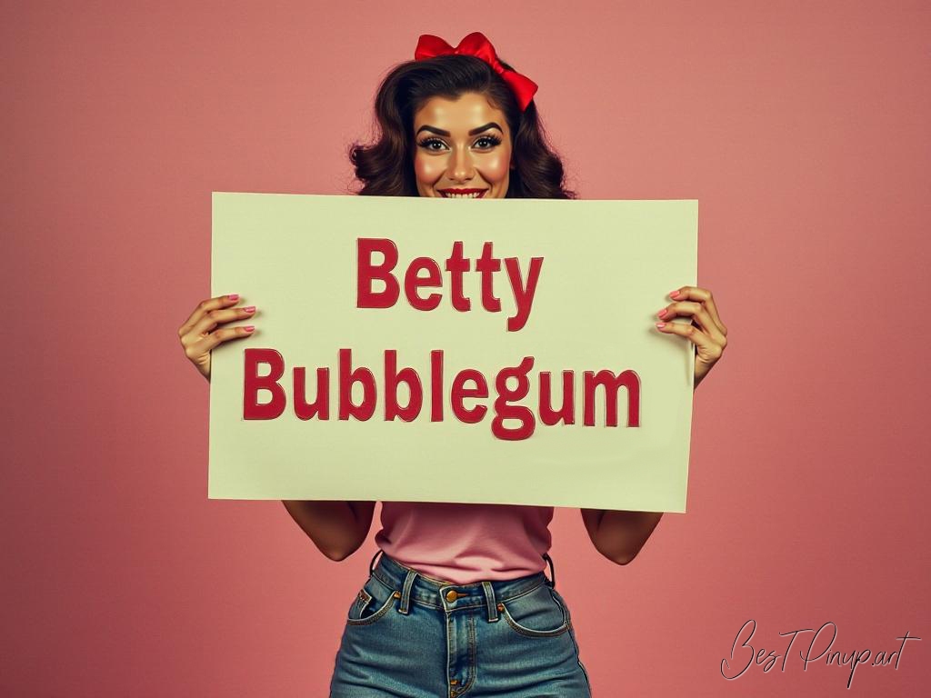 Pin-up girl showcasing a sign with Betty Bubblegum #2 theme