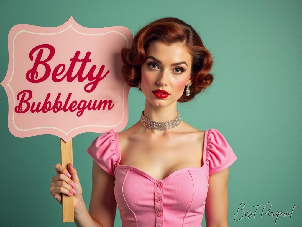 Pin-up girl showcasing a sign with Betty Bubblegum #3 theme