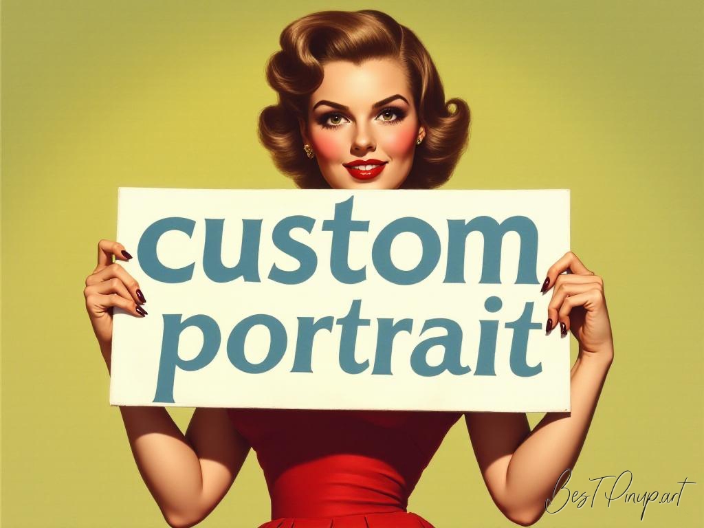 Pin-up girl showcasing a sign with Custom pin-up portrait theme