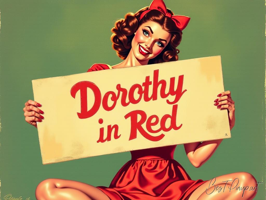 Pin-up girl showcasing a sign with Dorothy in Red theme