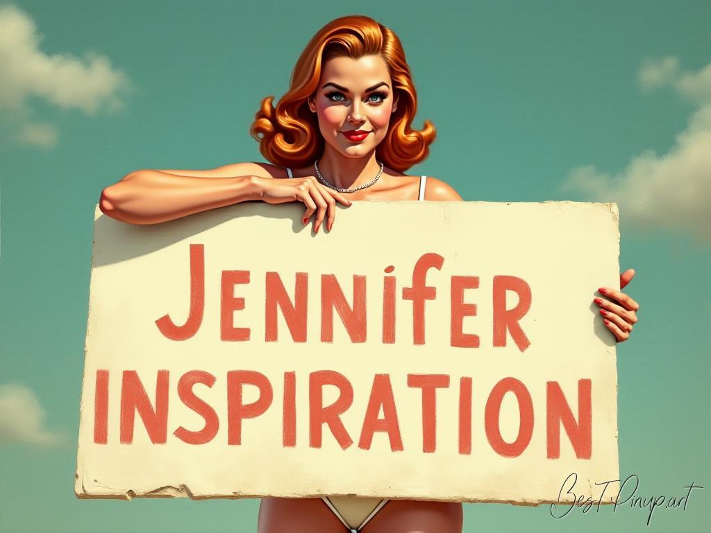 Pin-up girl showcasing a sign with Jennifer pin-up inspiration theme