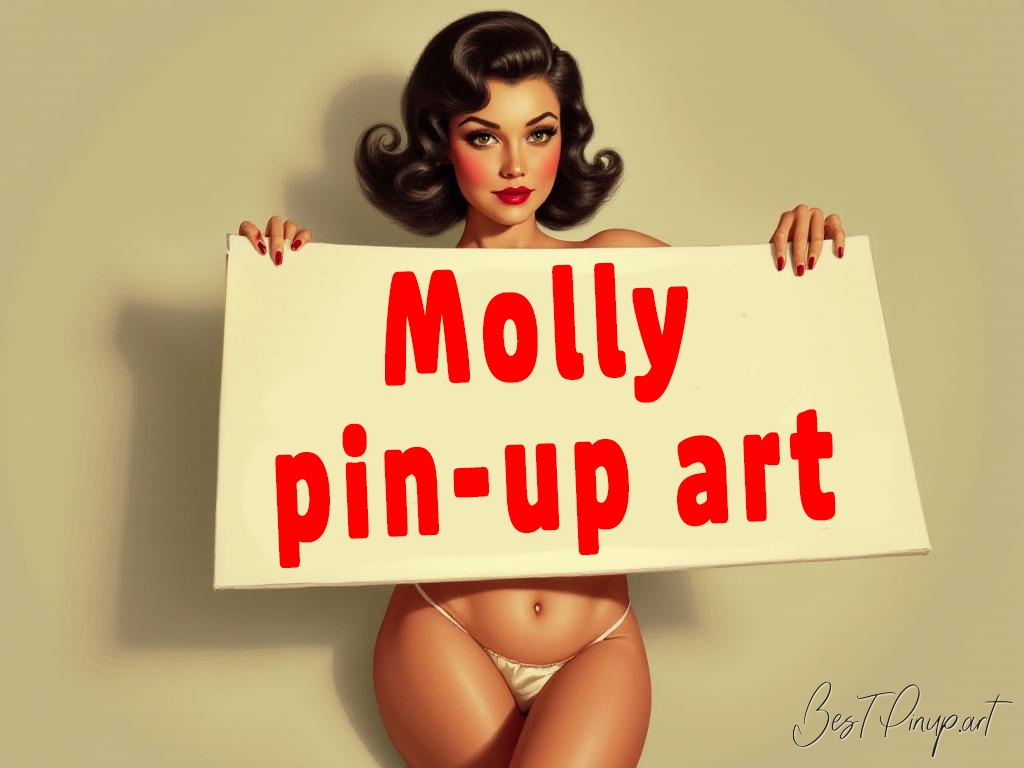 Pin-up girl showcasing a sign with Molly pin-up art theme
