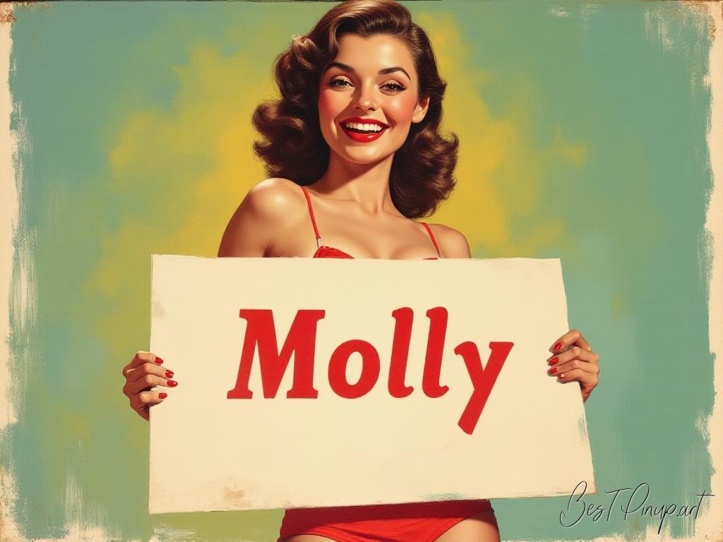 Pin-up girl showcasing a sign with Molly pin-up poster theme