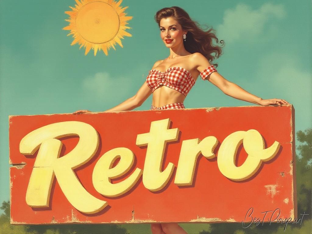 Pin-up girl showcasing a sign with Retro theme