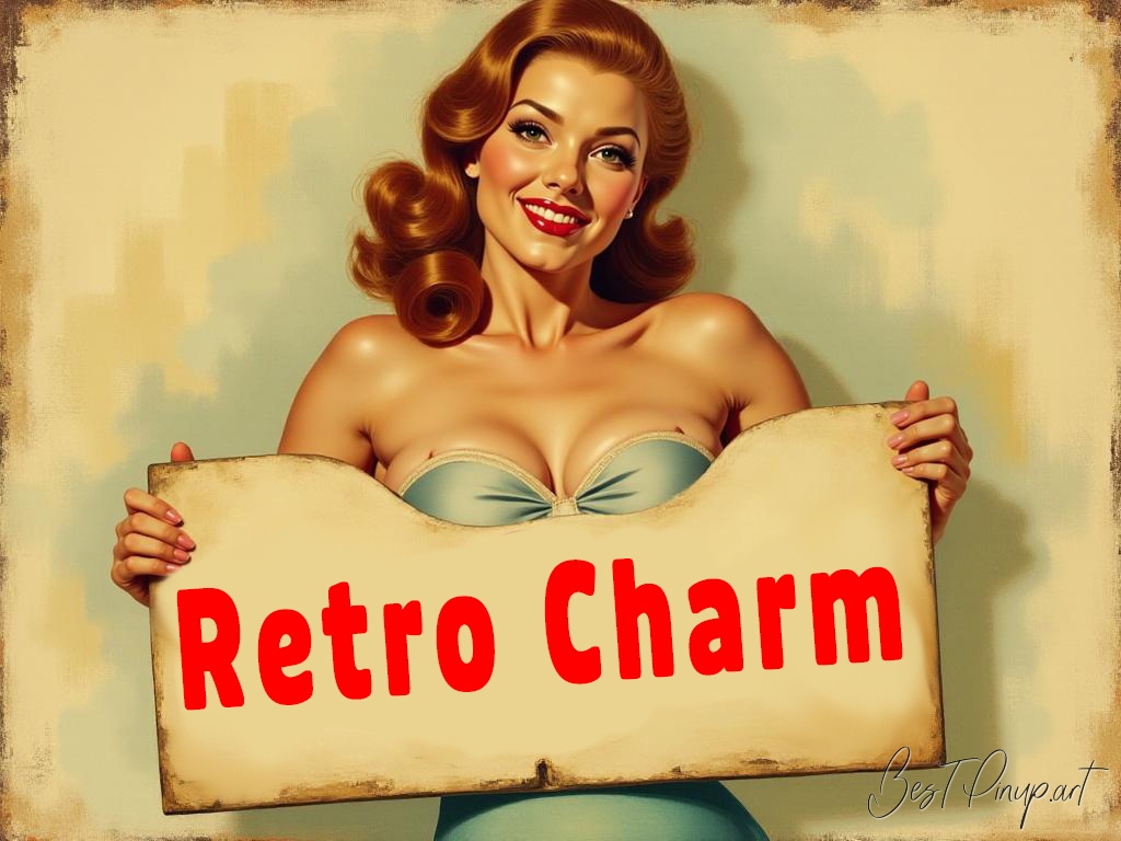 Pin-up girl showcasing a sign with retro charm theme