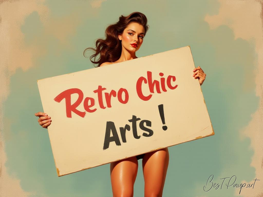 Pin-up girl showcasing a sign with retro chic art theme