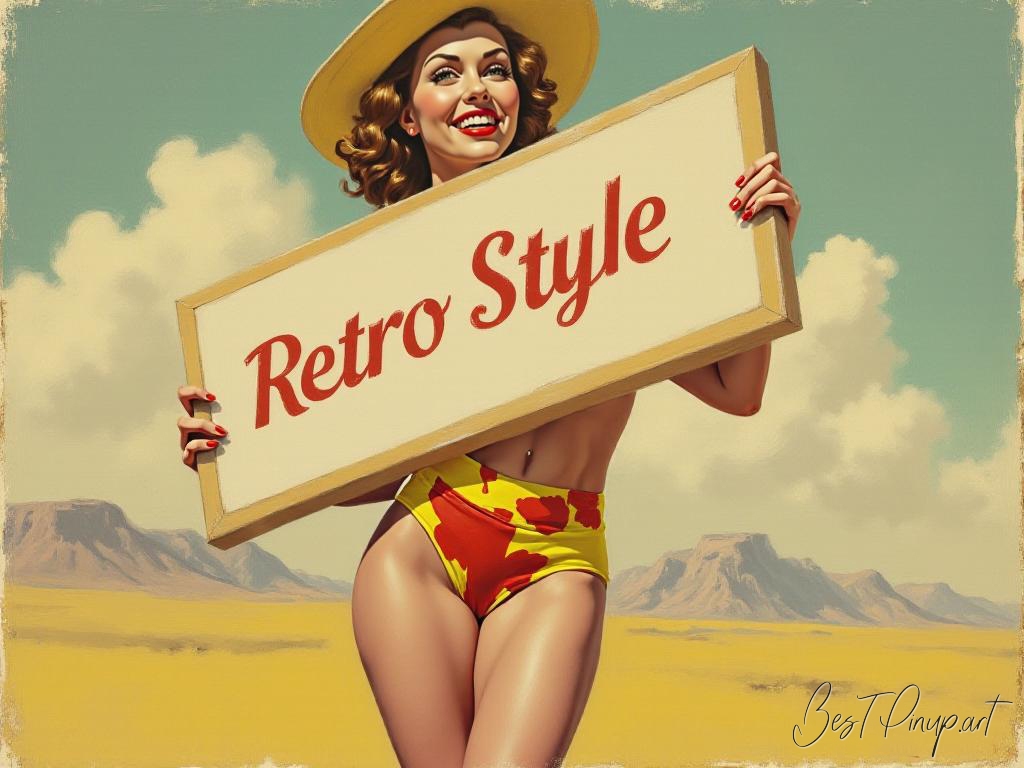Pin-up girl showcasing a sign with retro style theme
