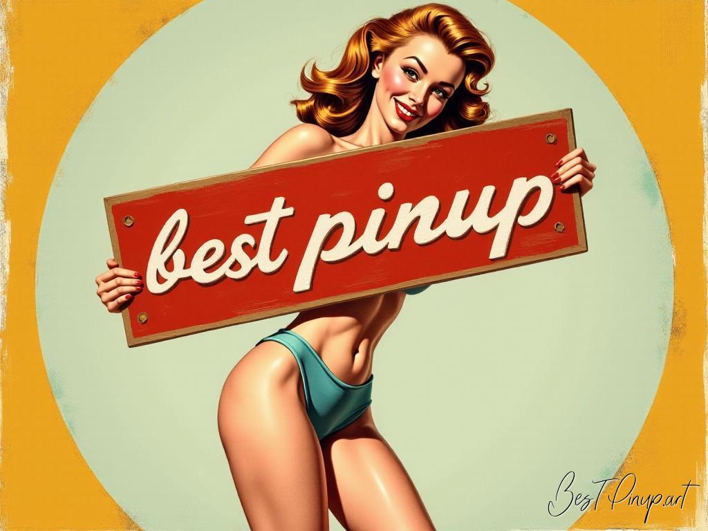 Pin-up girl showcasing a sign with best pinup theme