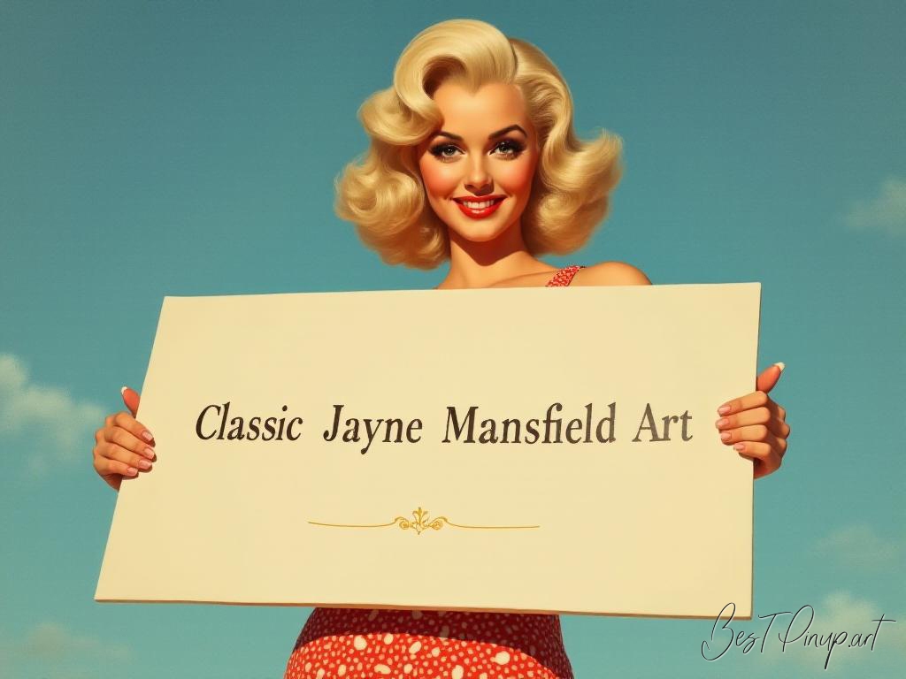 Pin-up girl showcasing a sign with classic Jayne Mansfield art theme