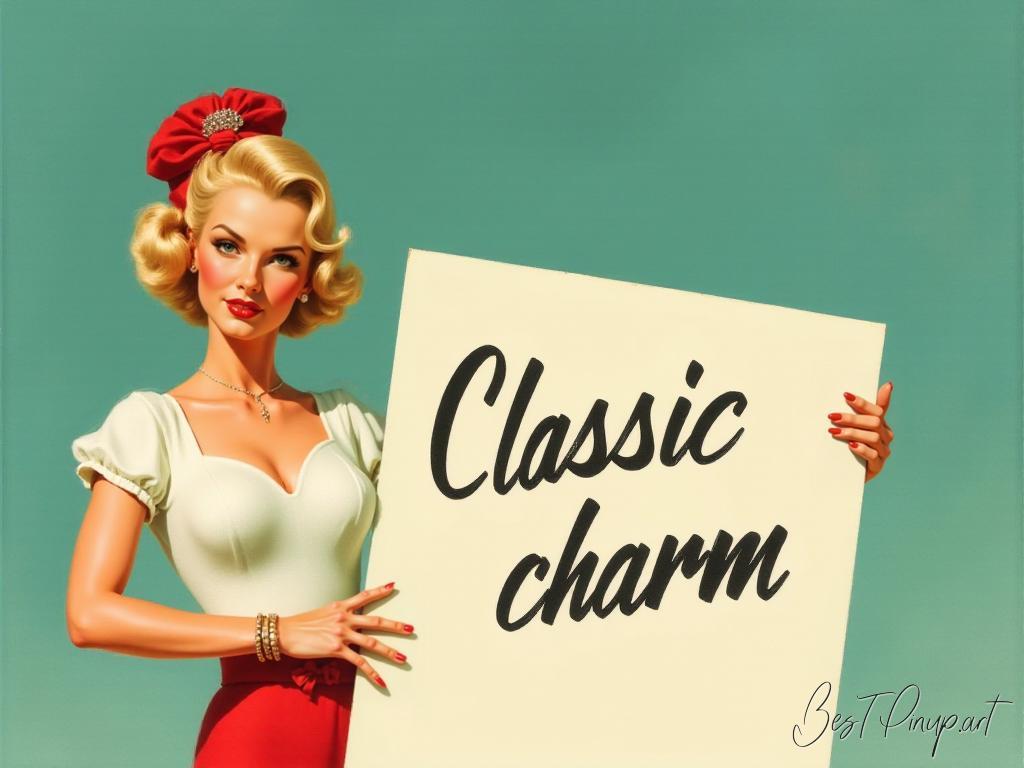 Pin-up girl showcasing a sign with classic charm theme