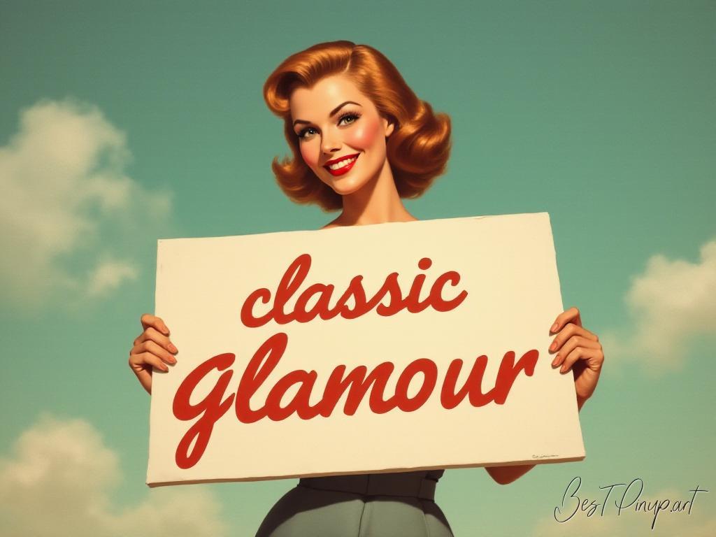 Pin-up girl showcasing a sign with classic glamour theme