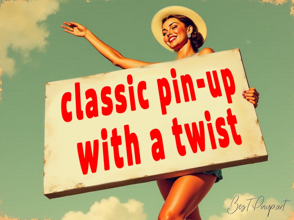 Pin-up girl showcasing a sign with classic pin-up with a twist theme