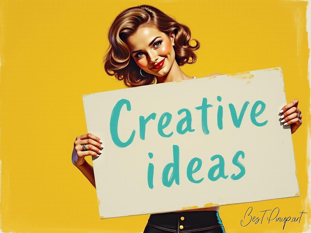 Pin-up girl showcasing a sign with creative ideas theme