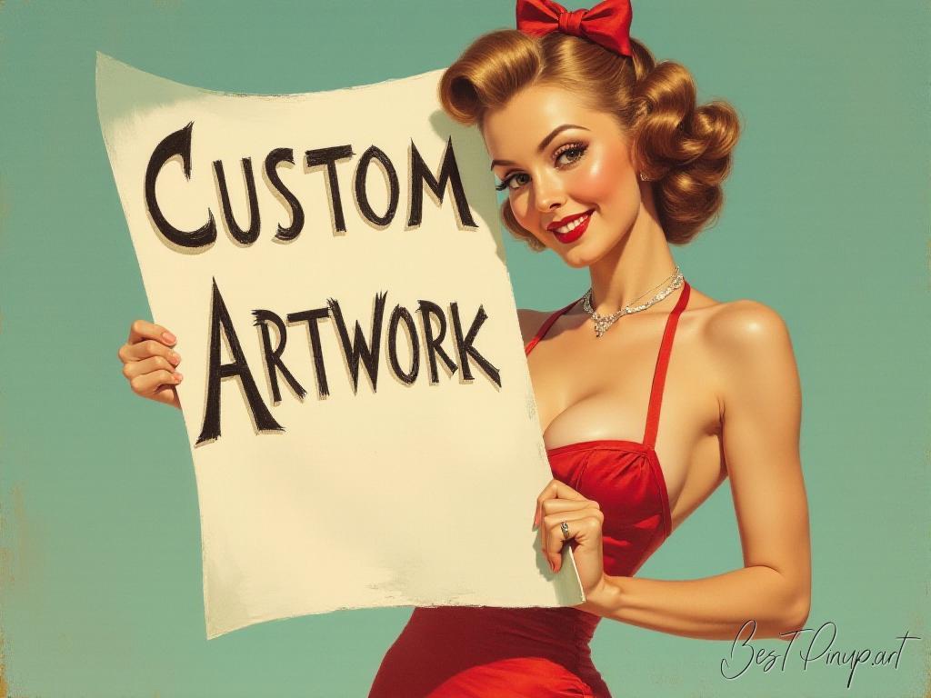 Pin-up girl showcasing a sign with custom artwork theme