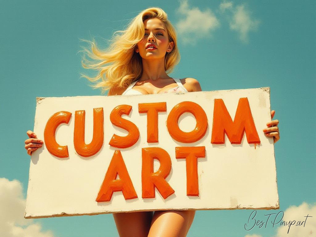 Pin-up girl showcasing a sign with custom pin-up art theme