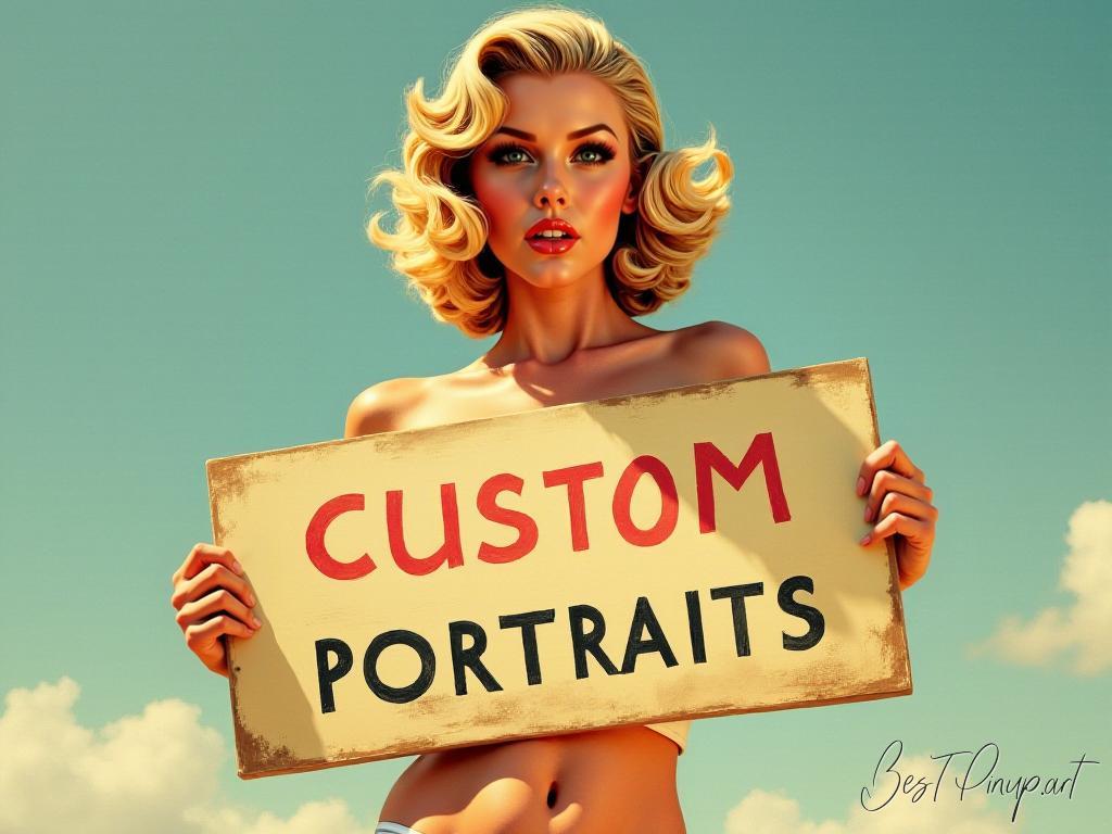 Pin-up girl showcasing a sign with custom pin-up portraits theme