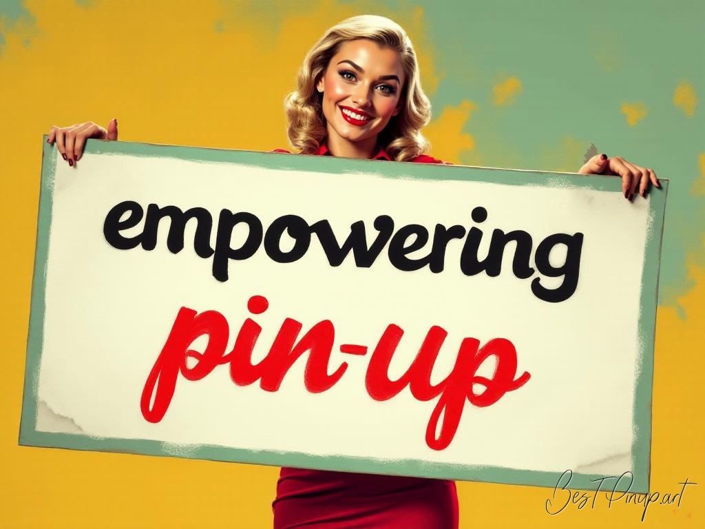 Pin-up girl showcasing a sign with empowering pin-up theme