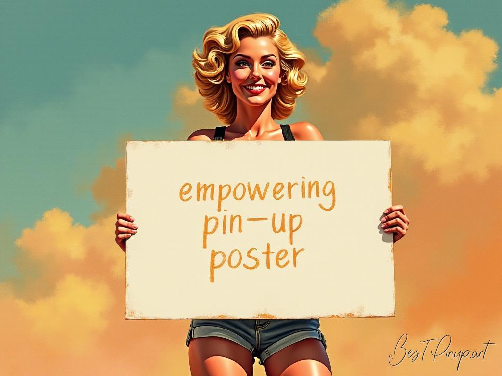 Pin-up girl showcasing a sign with empowering pin-up poster theme