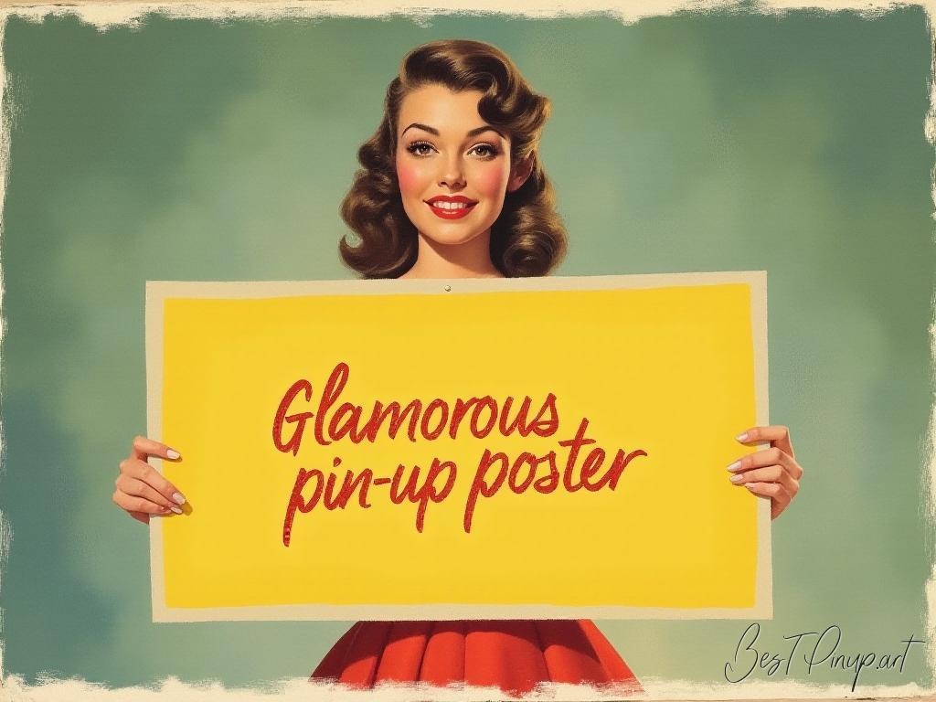 Pin-up girl showcasing a sign with glamorous pin-up poster theme