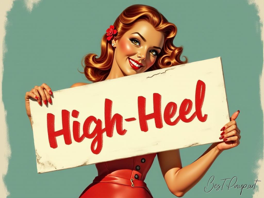 Pin-up girl showcasing a sign with High-Heel theme