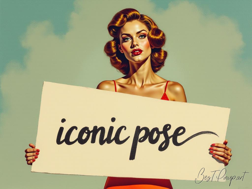 Pin-up girl showcasing a sign with iconic pose theme