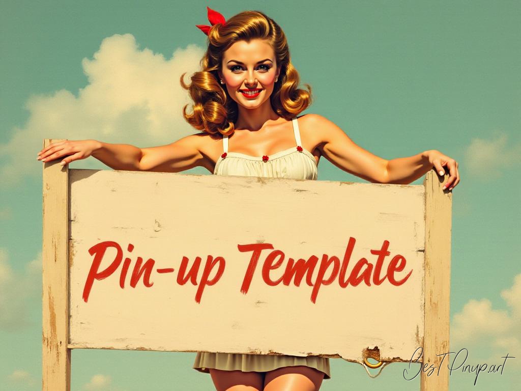 Pin-up girl showcasing a sign with pin-up template theme