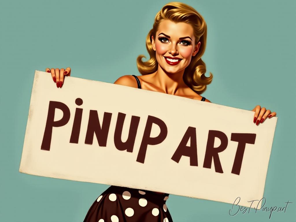 Pin-up girl showcasing a sign with pinup art theme