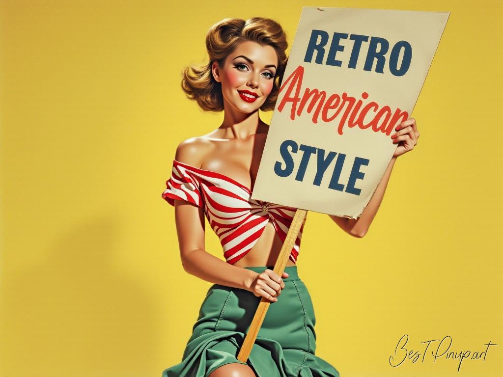 Pin-up girl showcasing a sign with retro American style theme