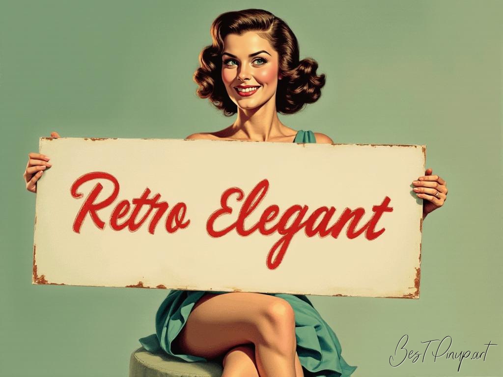 Pin-up girl showcasing a sign with retro elegance theme