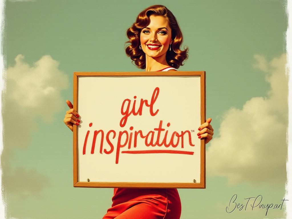 Pin-up girl showcasing a sign with retro girl inspiration theme