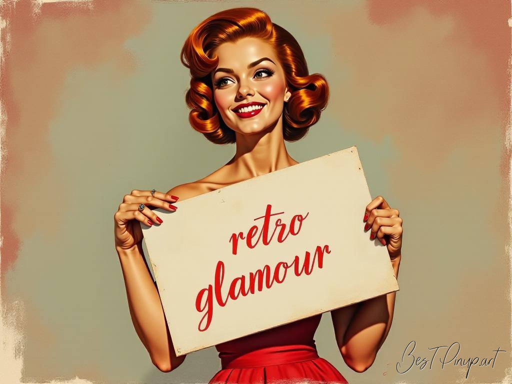 Pin-up girl showcasing a sign with retro glamour theme