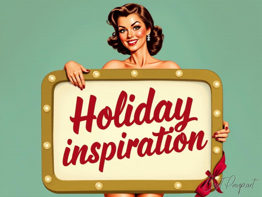 Pin-up girl showcasing a sign with retro holiday inspiration theme