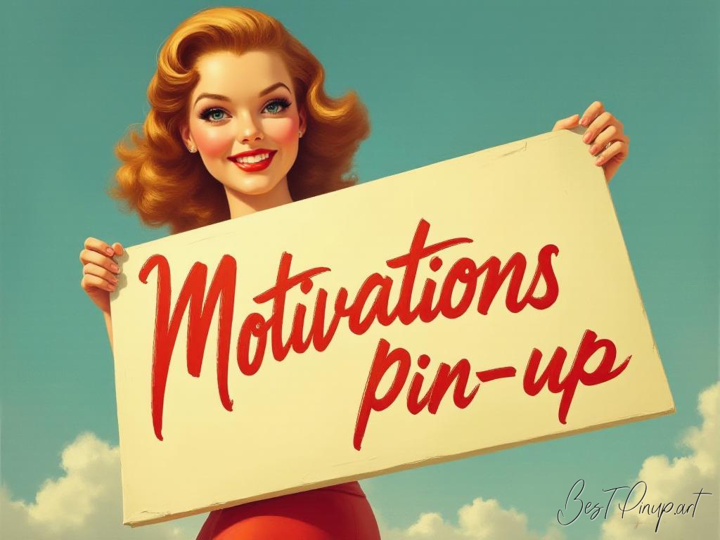 Pin-up girl showcasing a sign with retro motivational pin-up theme