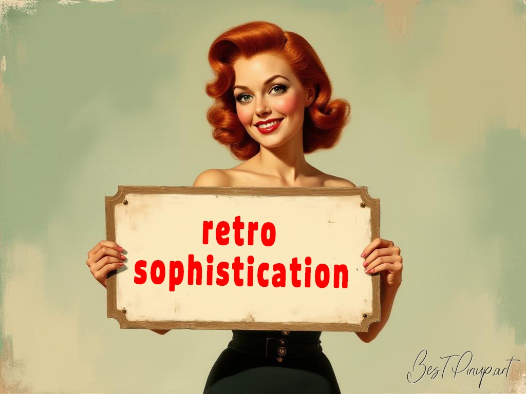 Pin-up girl showcasing a sign with retro sophistication theme