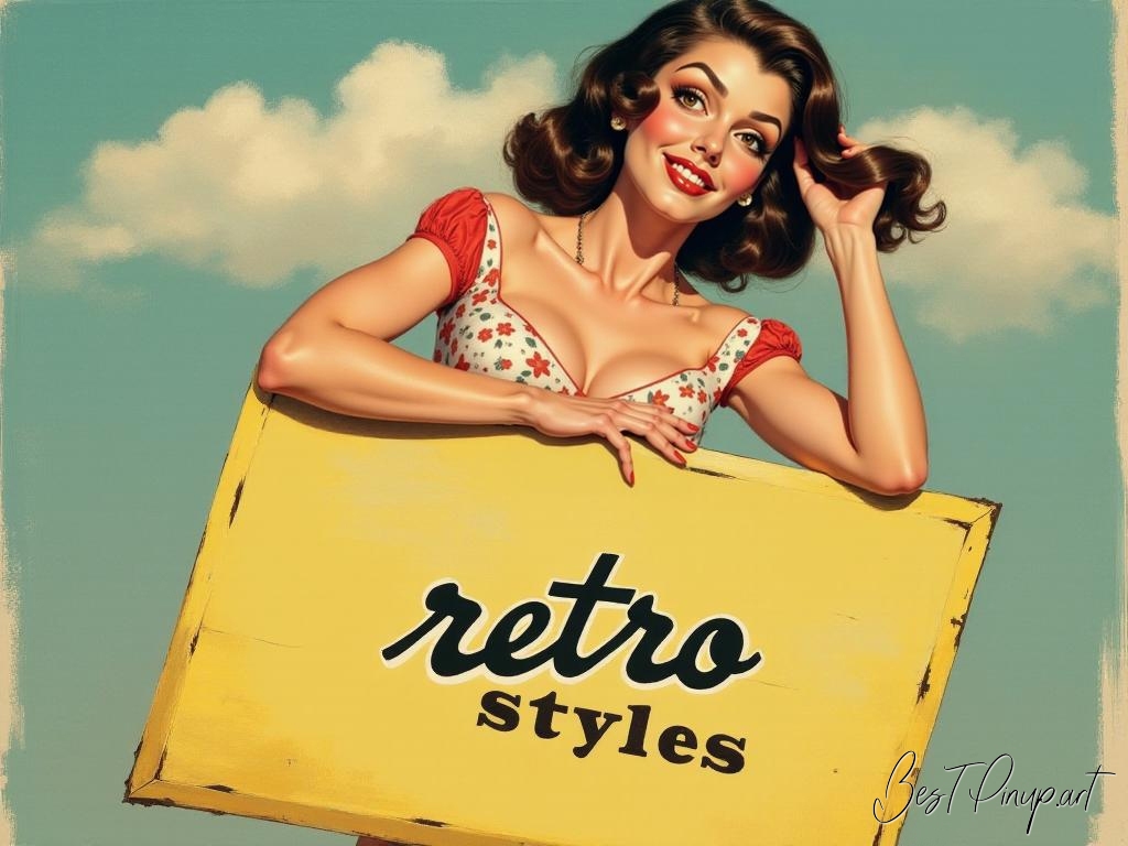 Pin-up girl showcasing a sign with retro styles theme
