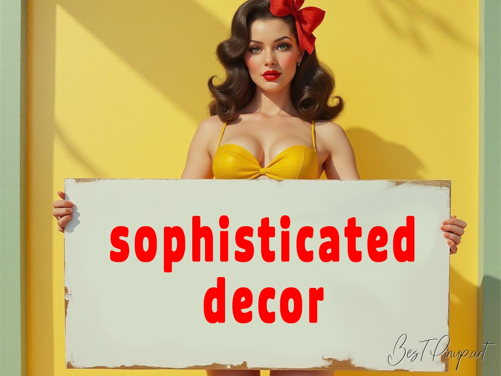 Pin-up girl showcasing a sign with sophisticated decor theme