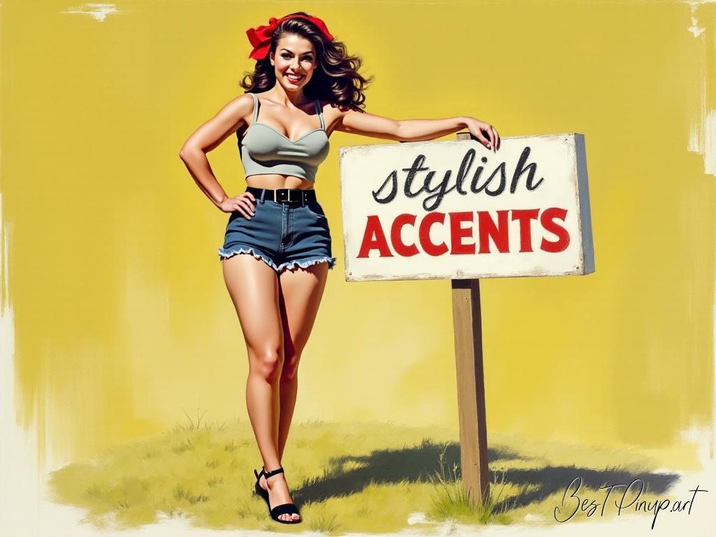 Pin-up girl showcasing a sign with stylish accents theme