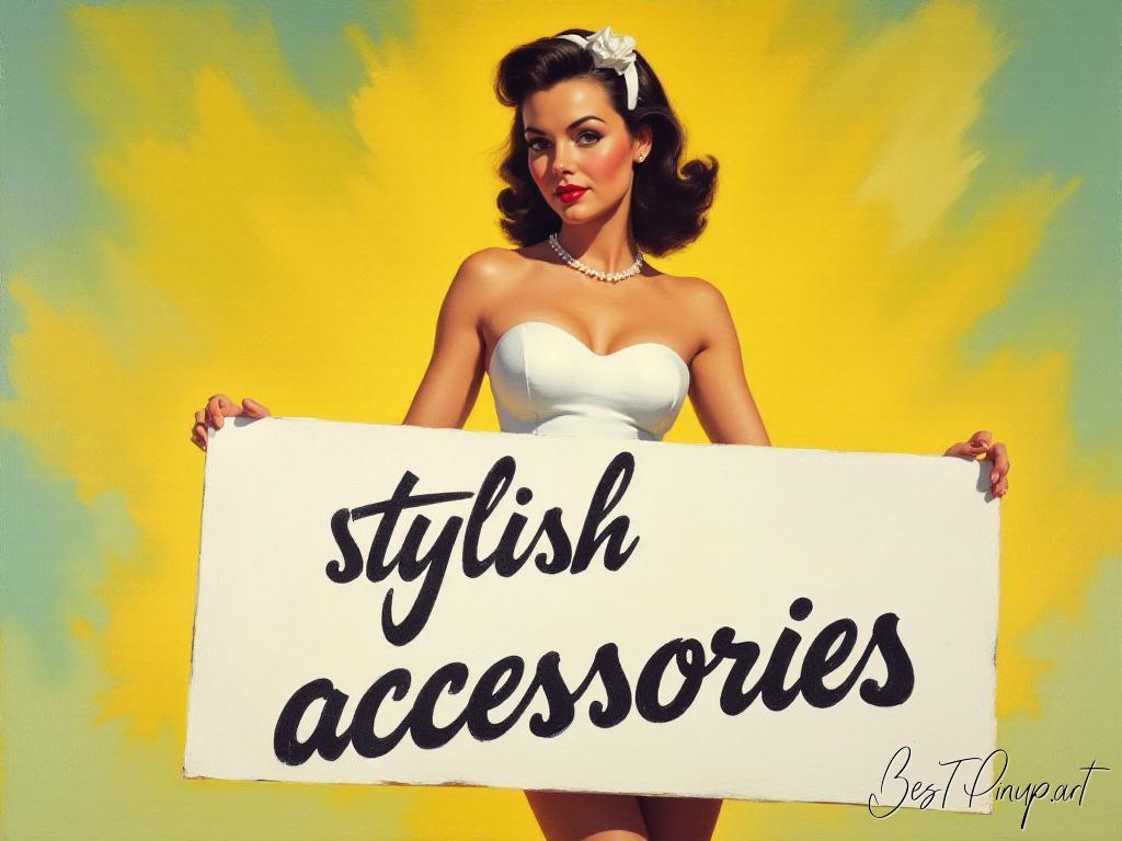 Pin-up girl showcasing a sign with stylish accessories theme