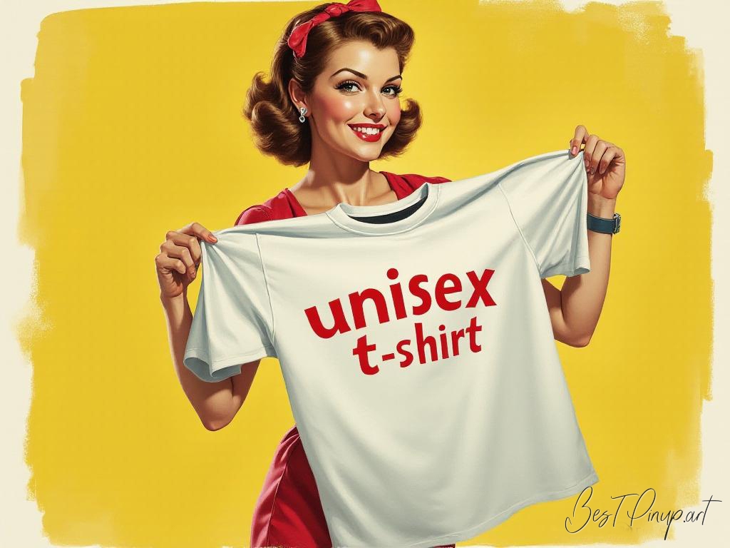 Pin-up girl showcasing a sign with unisex t-shirt theme