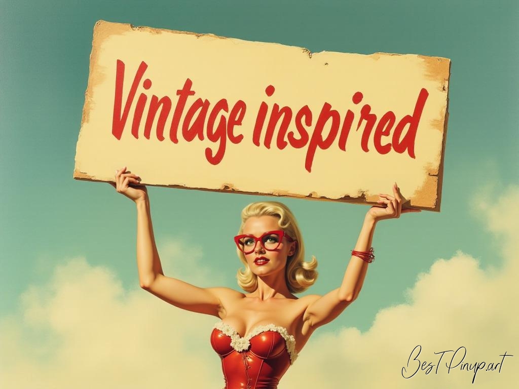 Pin-up girl showcasing a sign with vintage-inspired theme