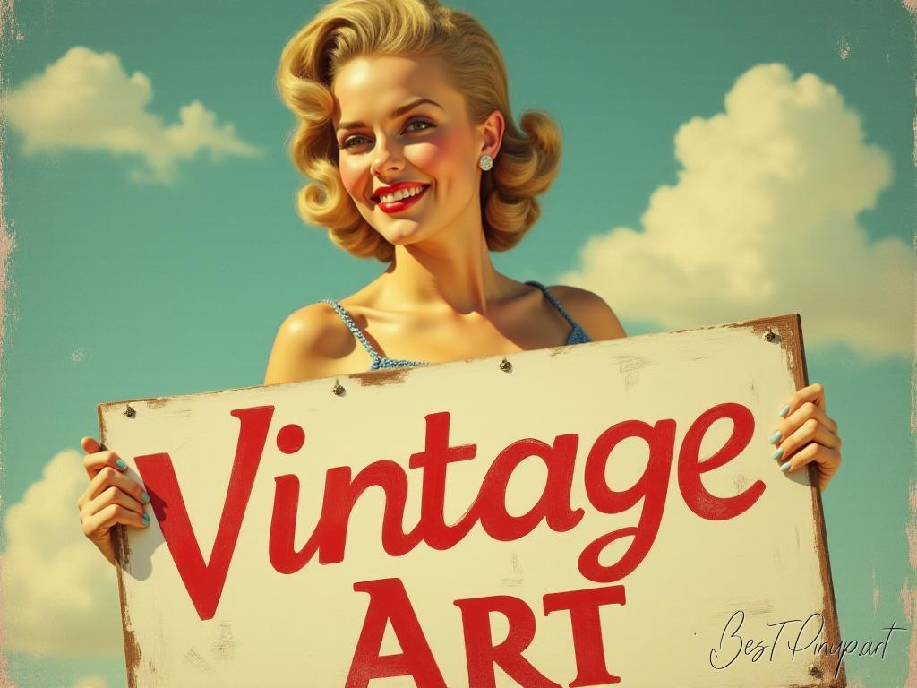 Pin-up girl showcasing a sign with vintage art theme