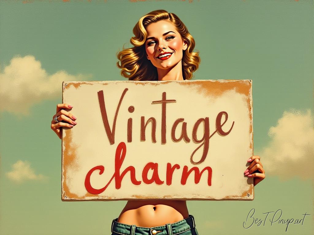 Pin-up girl showcasing a sign with vintage charm theme