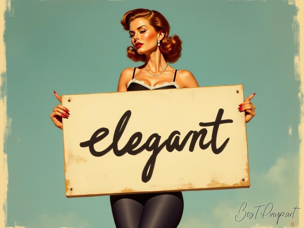 Pin-up girl showcasing a sign with vintage elegance theme